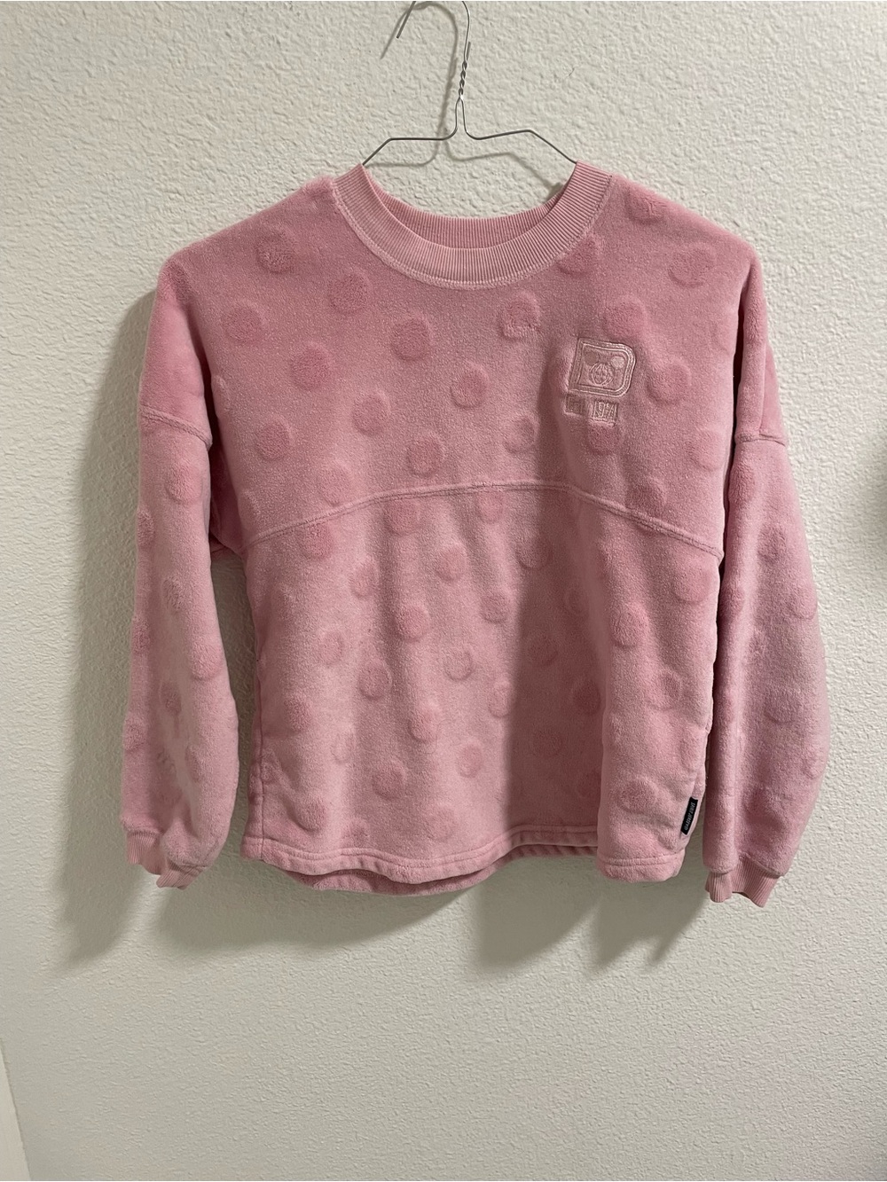 Kids Pink Fleece Polka Dot Crewneck Sweater